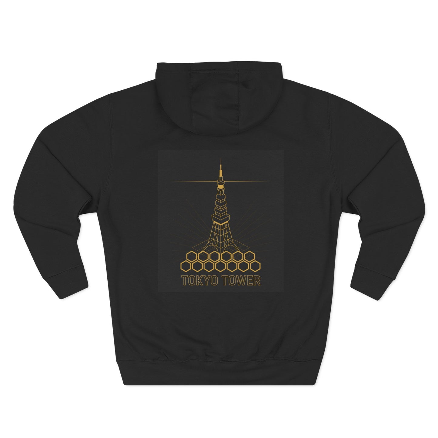 Tokyo Tower Graphic Hoodie — Gold Minimalist Cityscape Fleece