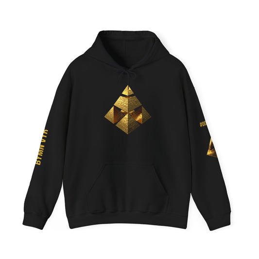 Geometric Core 2026 Hoodie — Metallic Gold Pyramid Grid Backprint