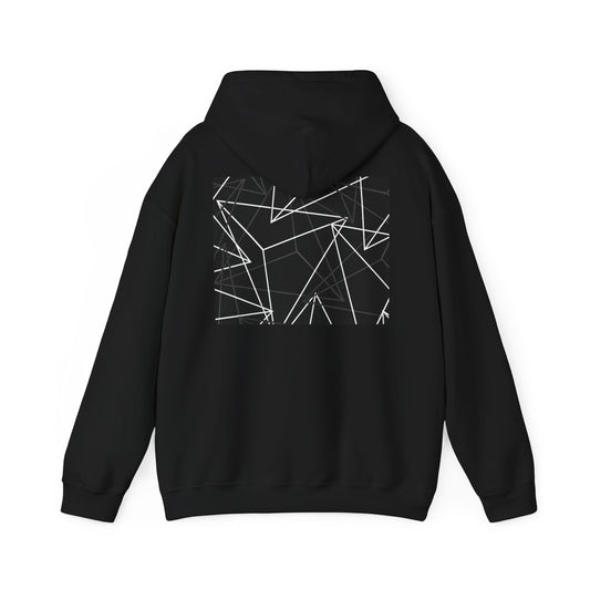 Geometric Lines Hoodie — Minimal Black Abstract Back Print